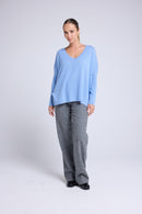 Pull Col V Poncho Zancha - Bleu Ciel