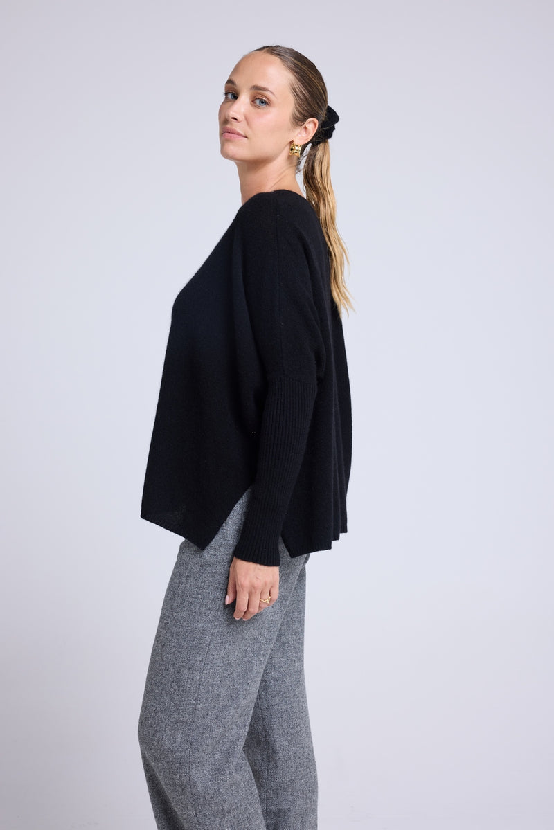 Pull Col V Strass Poncho Zancha - Noir Strass