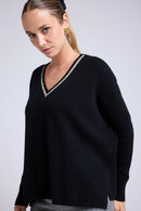 Pull Col V Strass Poncho Zancha - Noir Strass