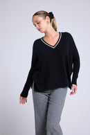 Pull Col V Strass Poncho Zancha - Noir Strass