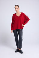 Pull Col V Poncho Zancha - Rouge Bordeau