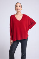 Pull Col V Poncho Zancha - Rouge Bordeau