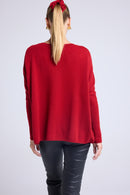 Pull Col V Poncho Zancha - Rouge Bordeau