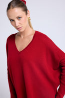 Pull Col V Poncho Zancha - Rouge Bordeau
