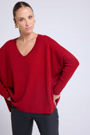 Pull Col V Poncho Zancha - Rouge Bordeau