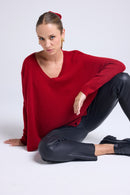 Pull Col V Poncho Zancha - Rouge Bordeau