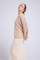 Pull Col V Poncho Zancha - Beige Crème