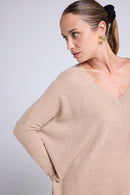 Pull Col V Poncho Zancha - Beige Crème