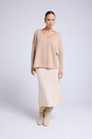 Pull Col V Poncho Zancha - Beige Crème