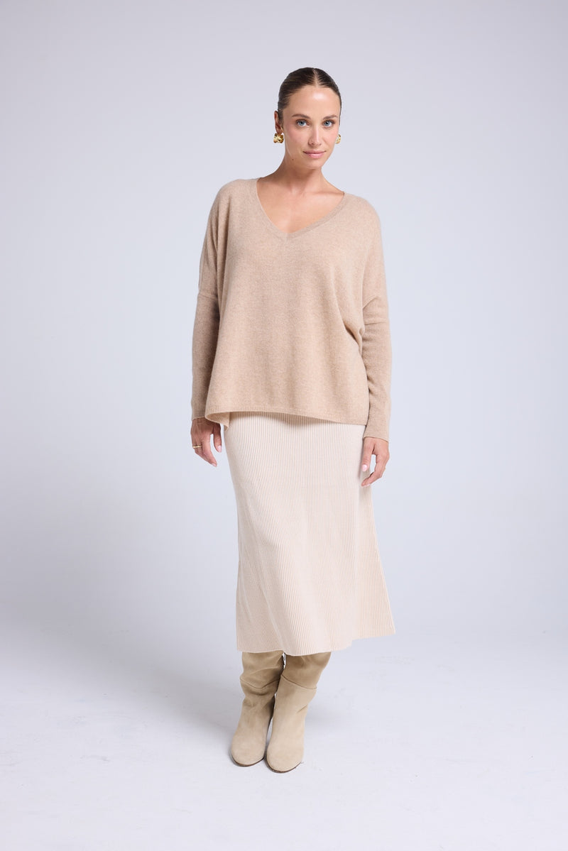 Pull Col V Poncho Zancha - Beige Crème