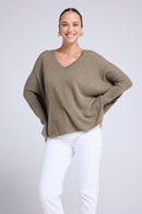 Pull Col V Poncho Zancha - Vert Khaki