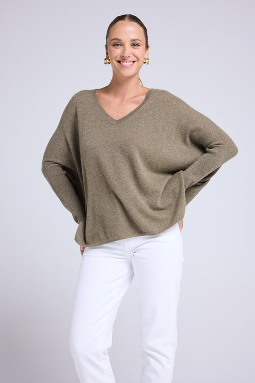 Pull Col V Poncho Zancha - Vert Khaki