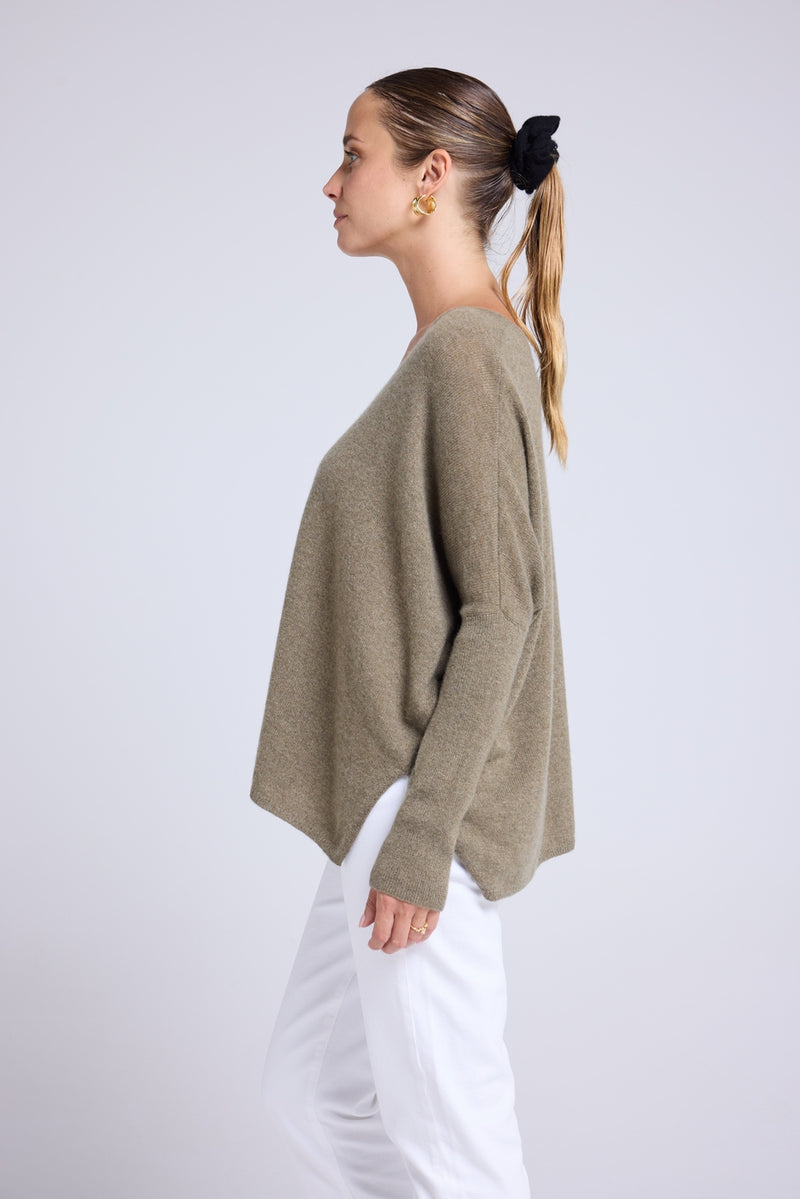 Pull Col V Poncho Zancha - Vert Khaki