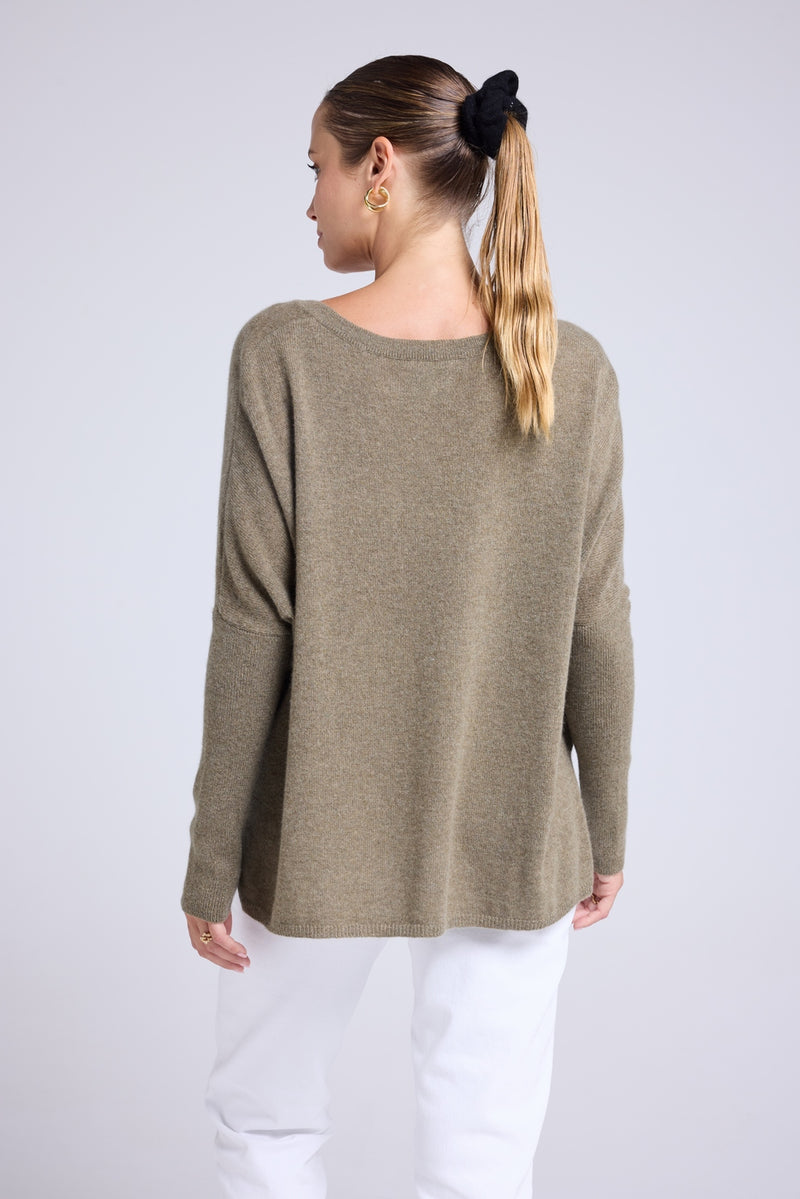 Pull Col V Poncho Zancha - Vert Khaki