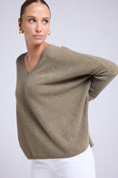 Pull Col V Poncho Zancha - Vert Khaki