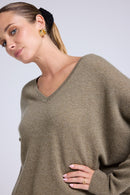 Pull Col V Poncho Zancha - Vert Khaki