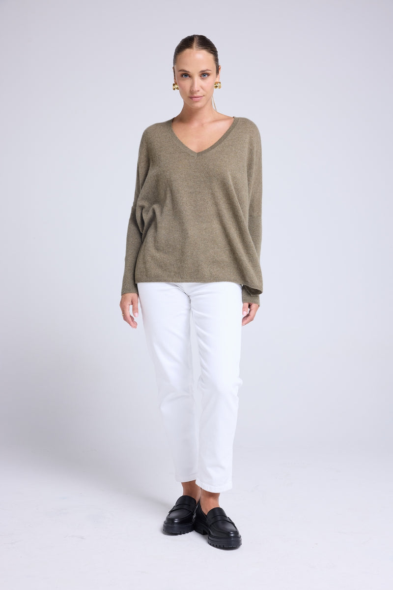 Pull Col V Poncho Zancha - Vert Khaki
