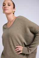 Pull Col V Poncho Zancha - Vert Khaki