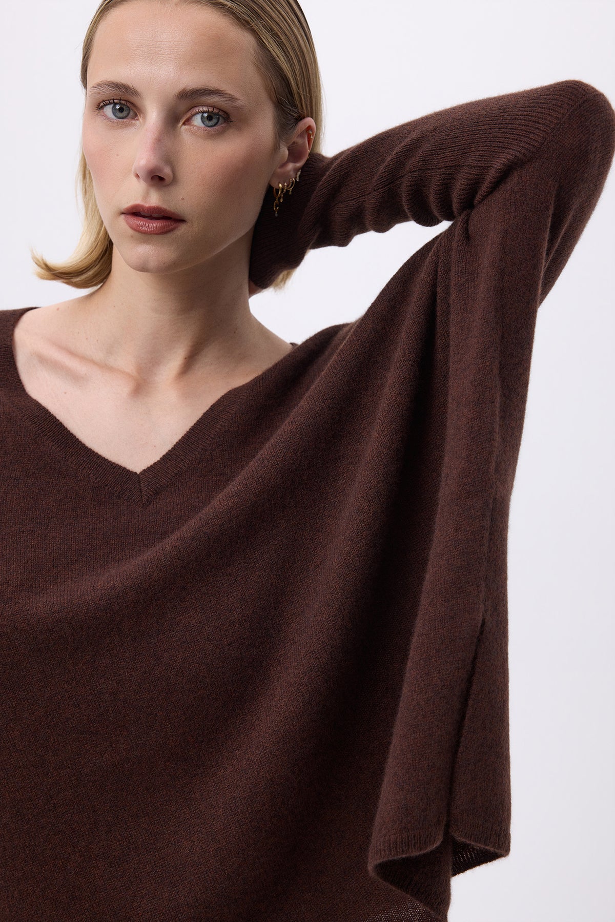 Pull Col V Poncho F Zancha - Marron - Femme