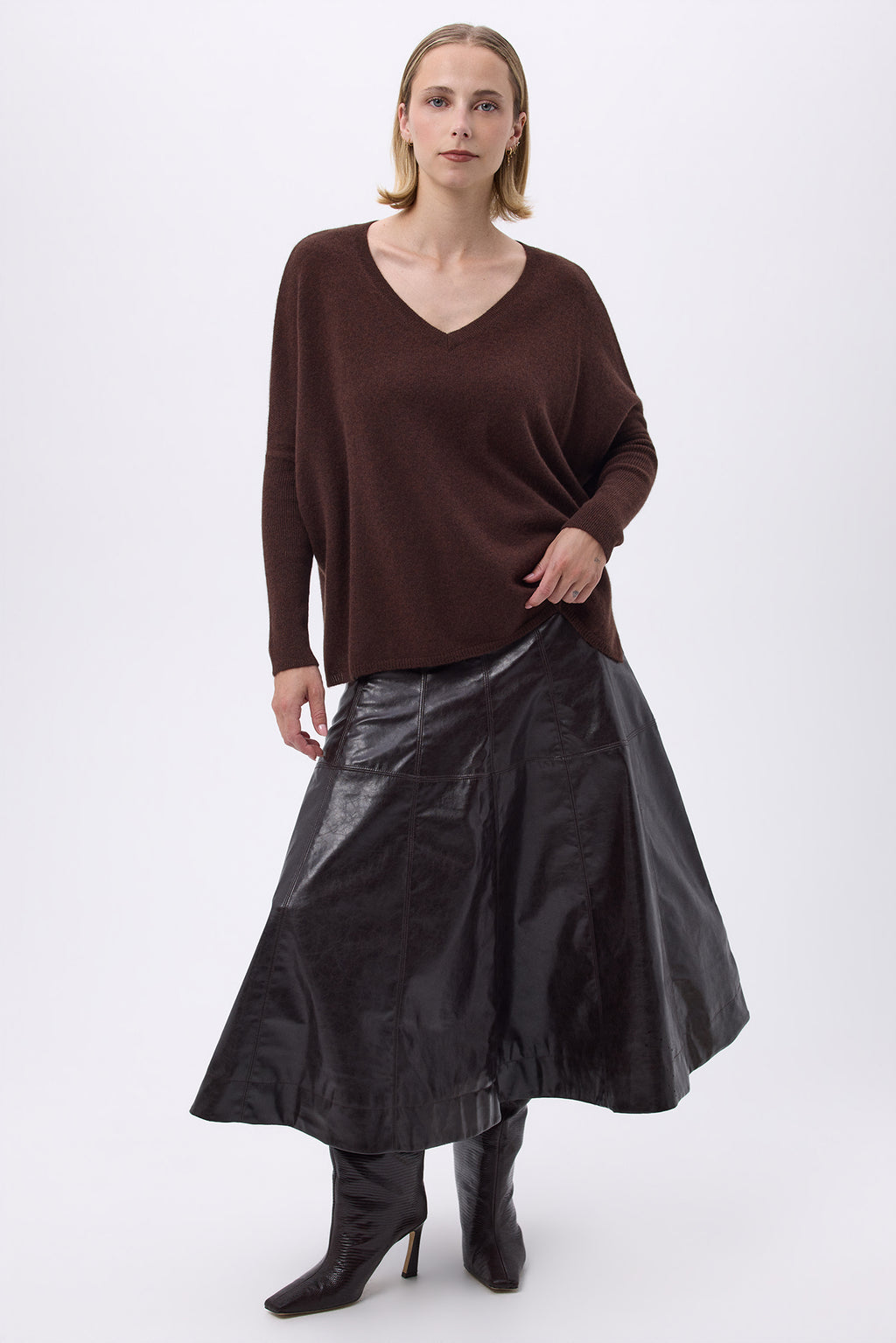 Pull Col V Poncho F Zancha - Marron - Femme