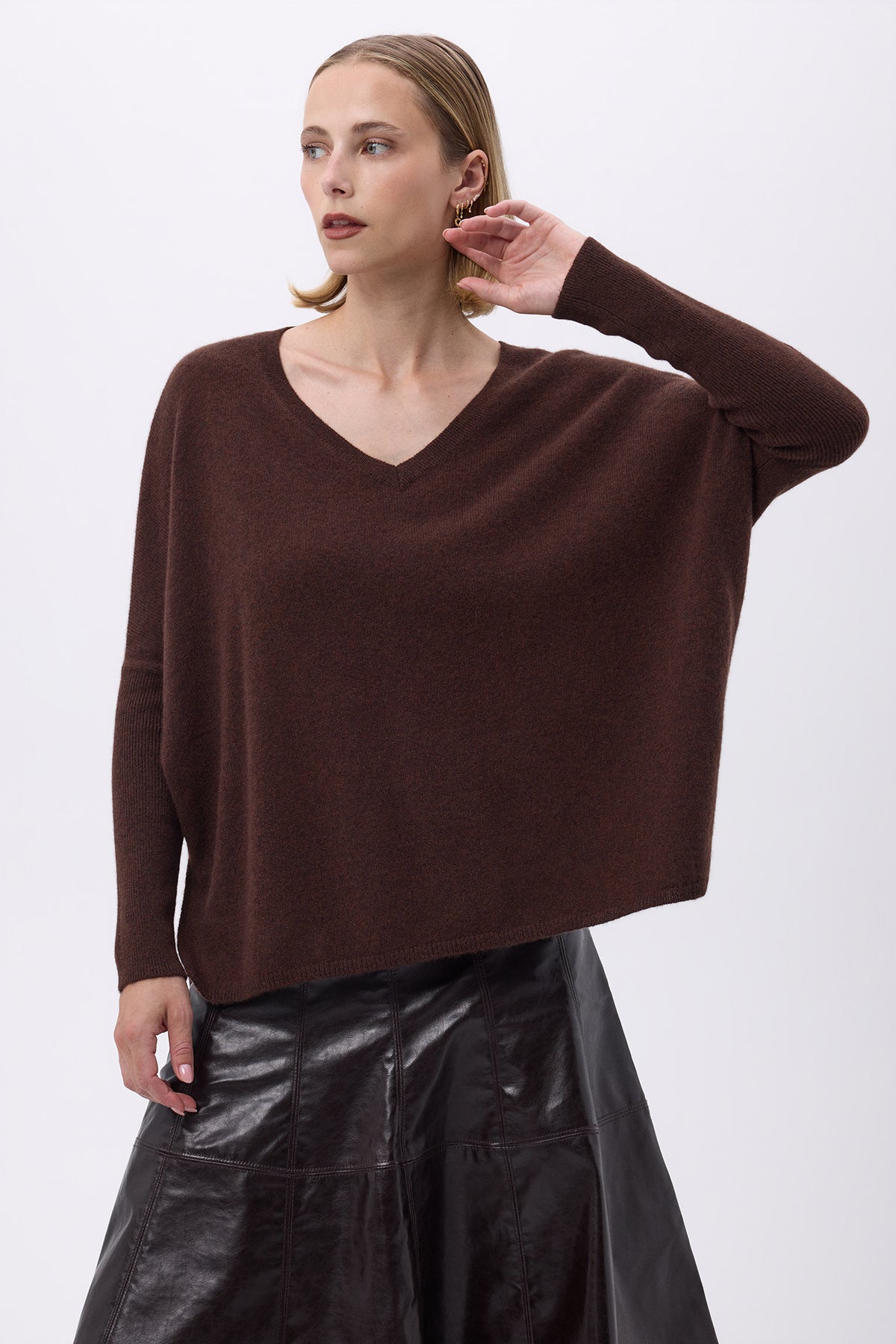 Pull Col V Poncho F Zancha - Marron - Femme