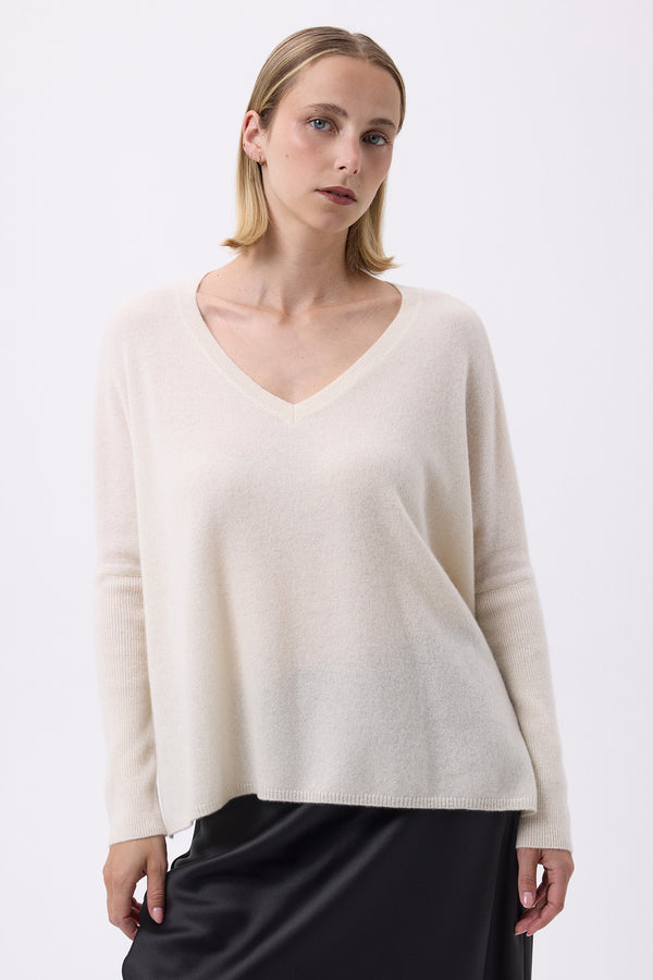 Poncho-trui met V-hals Zancha - Wit - Dames