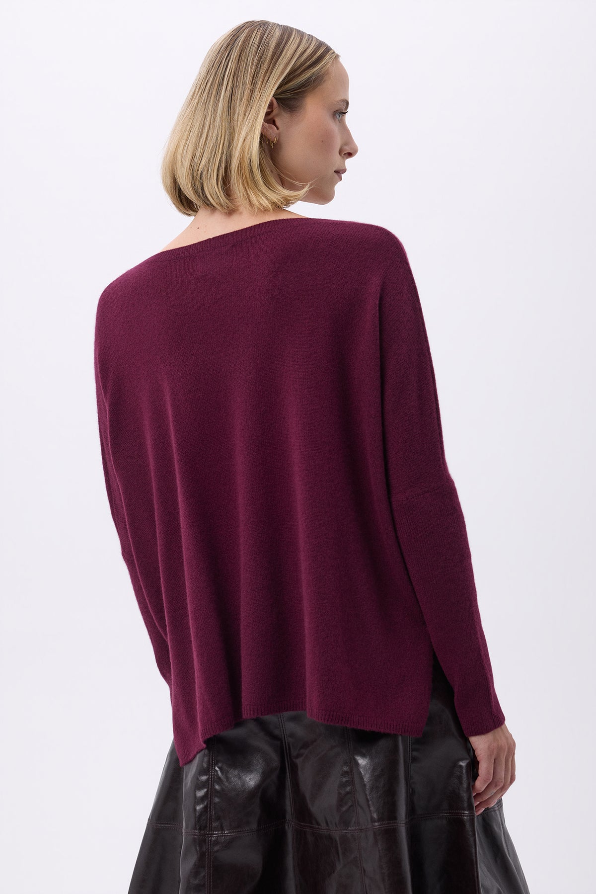 Pull Col V Poncho F Zancha - Lie De Vin - Femme