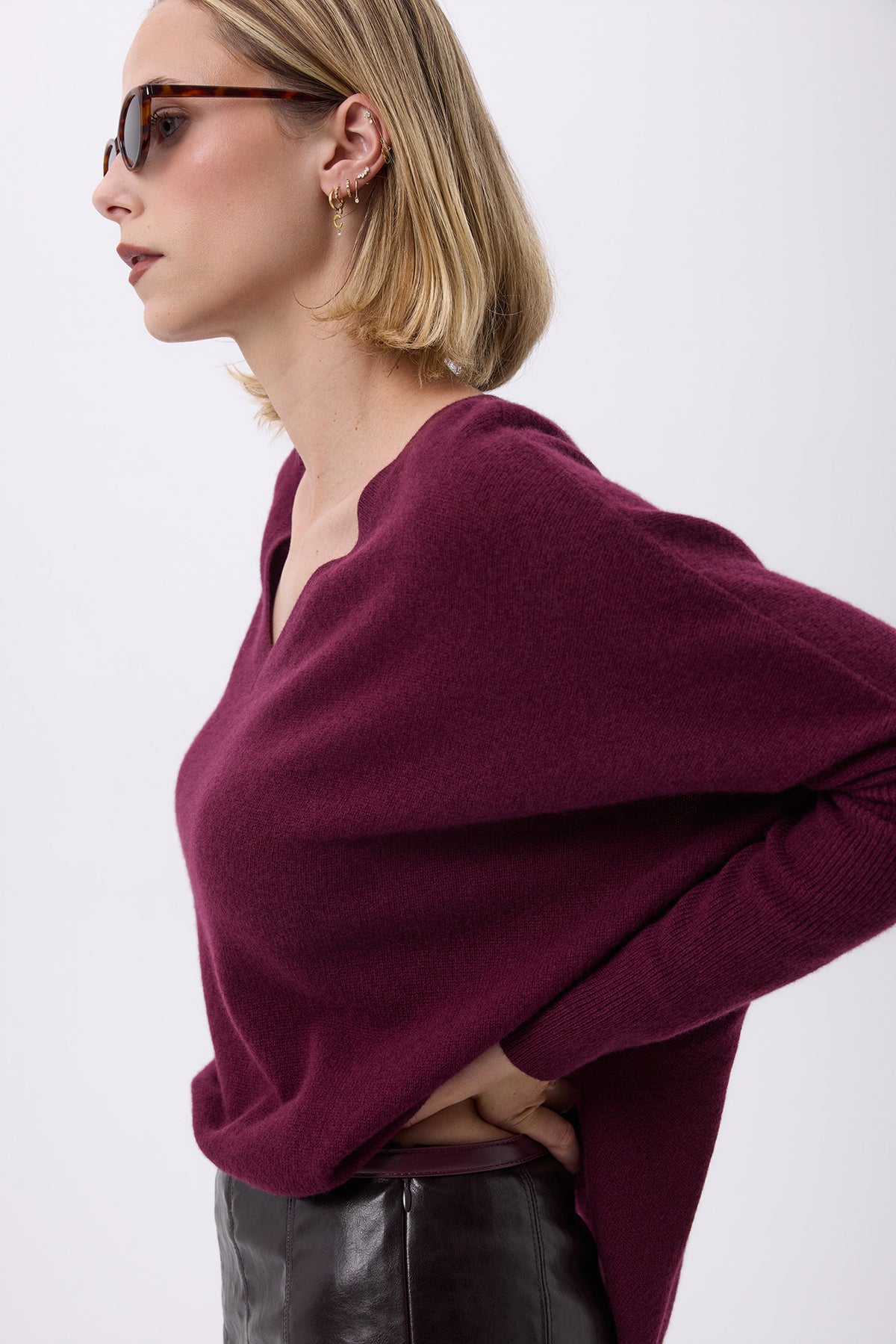 Pull Col V Poncho F Zancha - Lie De Vin - Femme