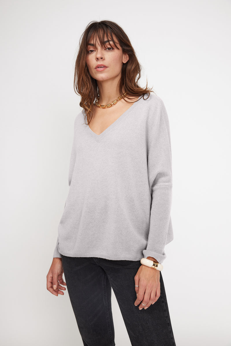 Pull Poncho Zancha - Gris Perle - 100% Cachemire Oeko-Tex - Femme