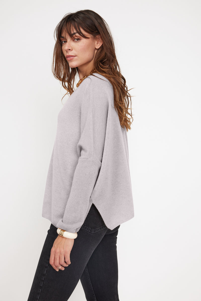 Pull Poncho Zancha - Gris Perle - 100% Cachemire Oeko-Tex - Femme