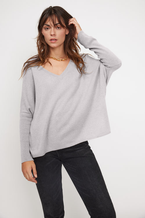 Pull Col V Poncho Zancha - Gris Clair
