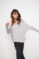 Pull Col V Poncho Zancha - Gris Clair
