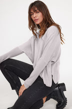 Pull Col V Poncho Zancha - Gris Clair