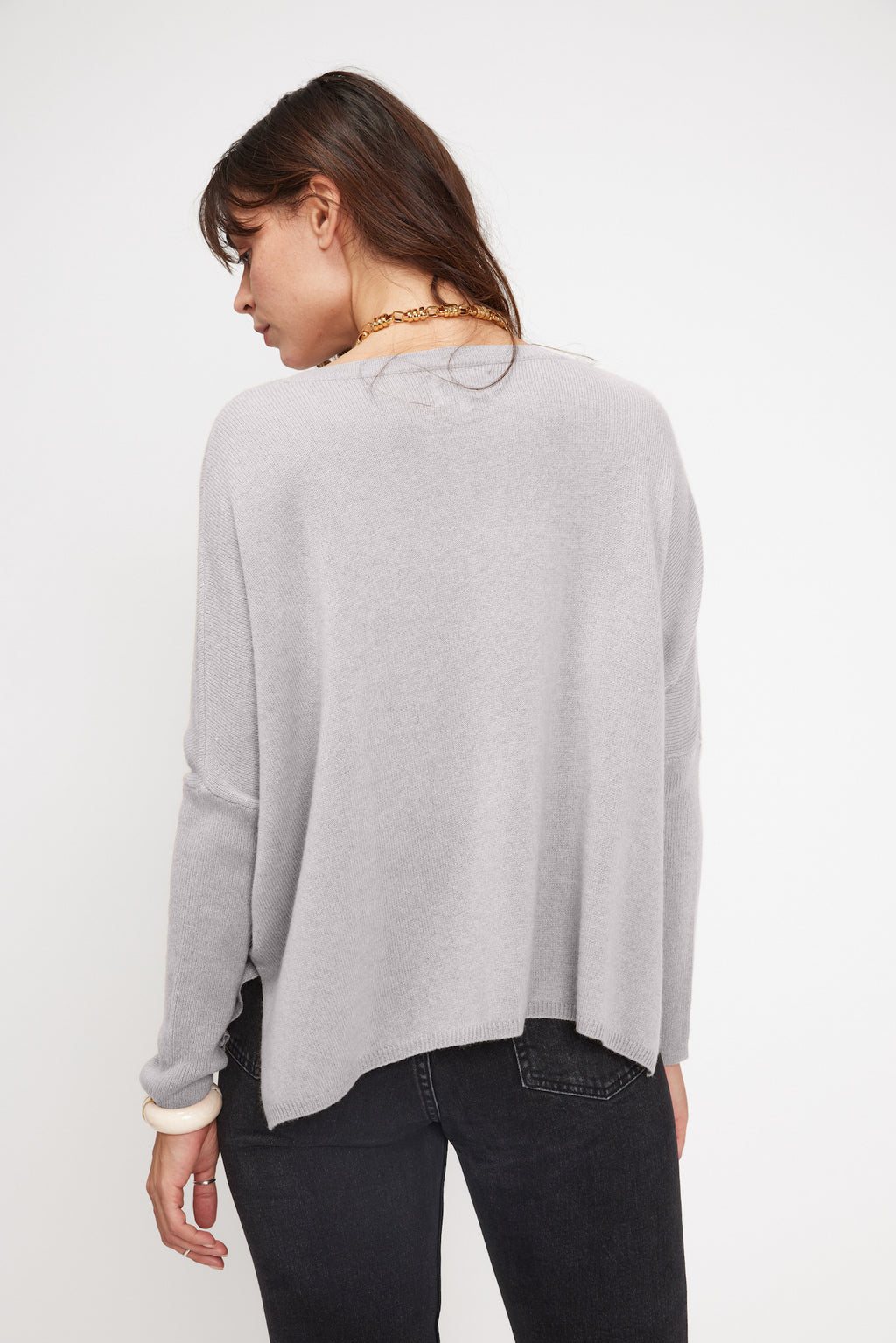 Pull Col V Poncho Zancha - Gris Clair
