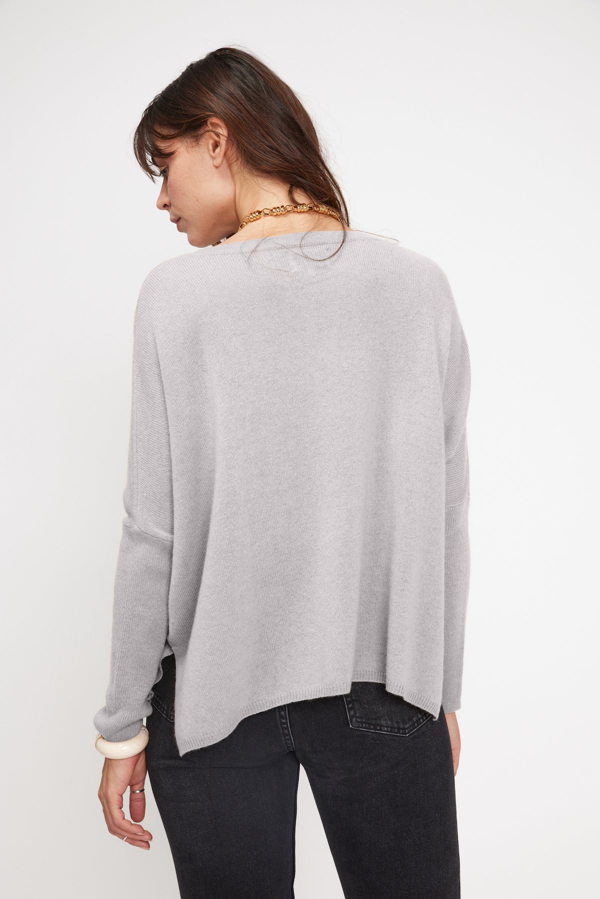 Pull Col V Poncho Zancha - Gris Clair