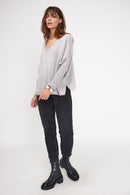 Pull Col V Poncho Zancha - Gris Clair