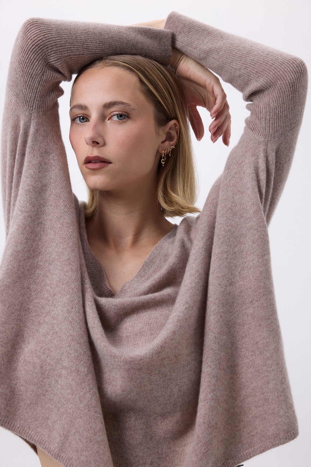 Pull Col V Poncho F Zancha - Taupe - Femme