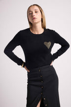 Pull Col Rond Love Heritage Zaphira - Noir Doré - Femme