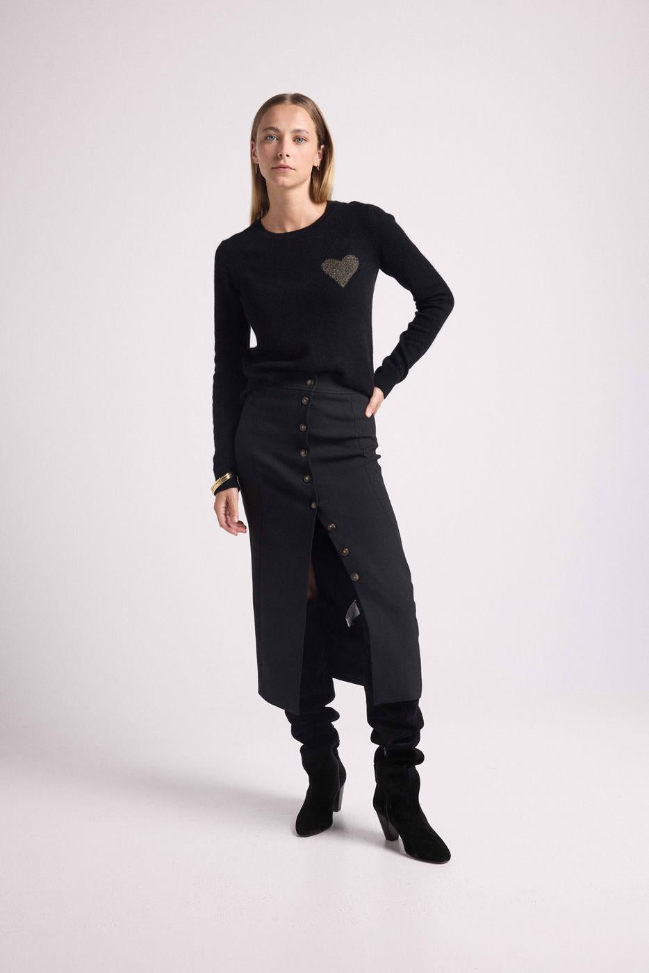 Pull Col Rond Love Heritage Zaphira - Noir Doré - Femme