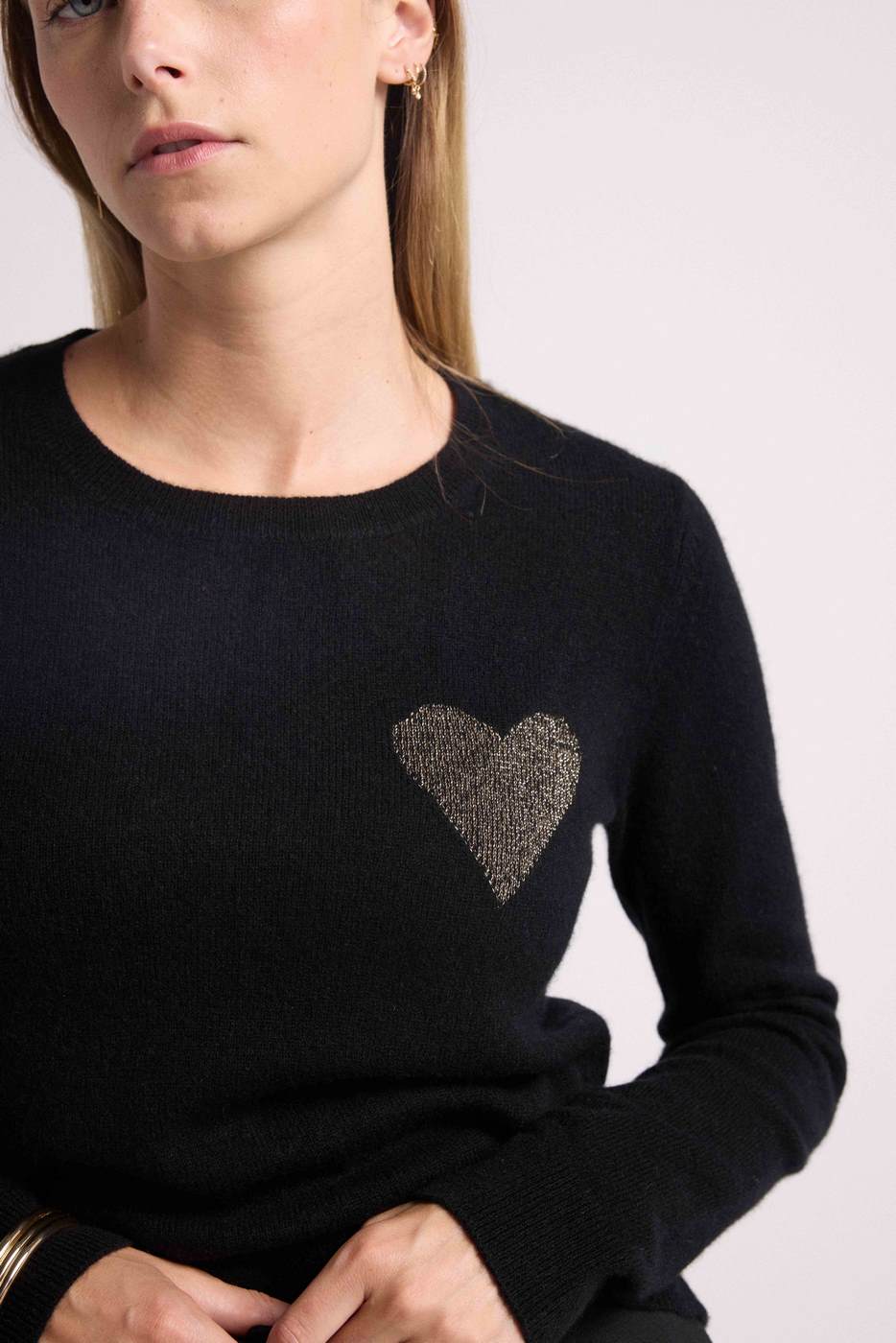 Pull Col Rond Love Heritage Zaphira - Noir Doré - Femme