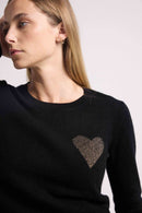 Pull Col Rond Love Heritage Zaphira - Noir Et Cœur Dore - 100% Cachemire Oeko-Tex - Femme