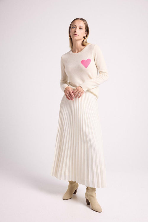 Pull Col Rond Love Heritage Zaphira - Blanc Rose Fluo