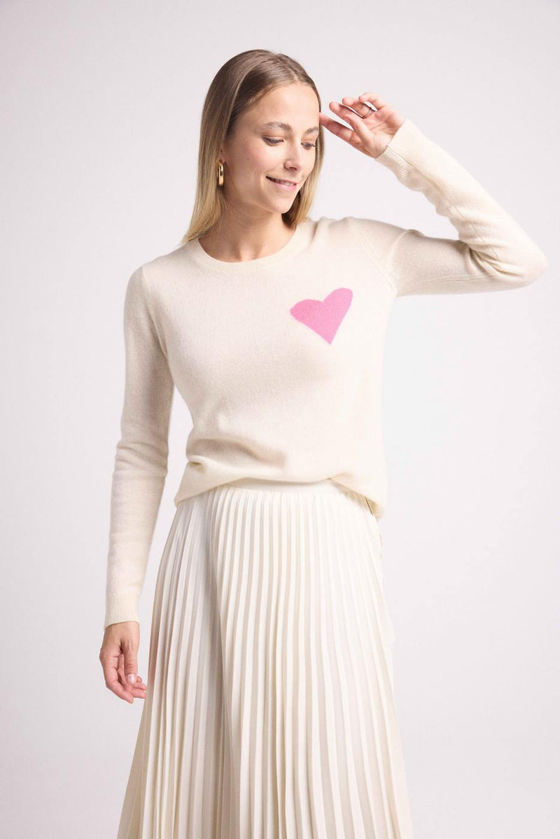 Pull Col Rond Love Heritage Zaphira - Blanc Rose Fluo