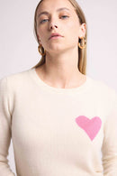 Pull Col Rond Love Heritage Zaphira - Blanc Rose Fluo