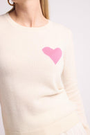 Pull Col Rond Love Heritage Zaphira - Blanc Rose Fluo