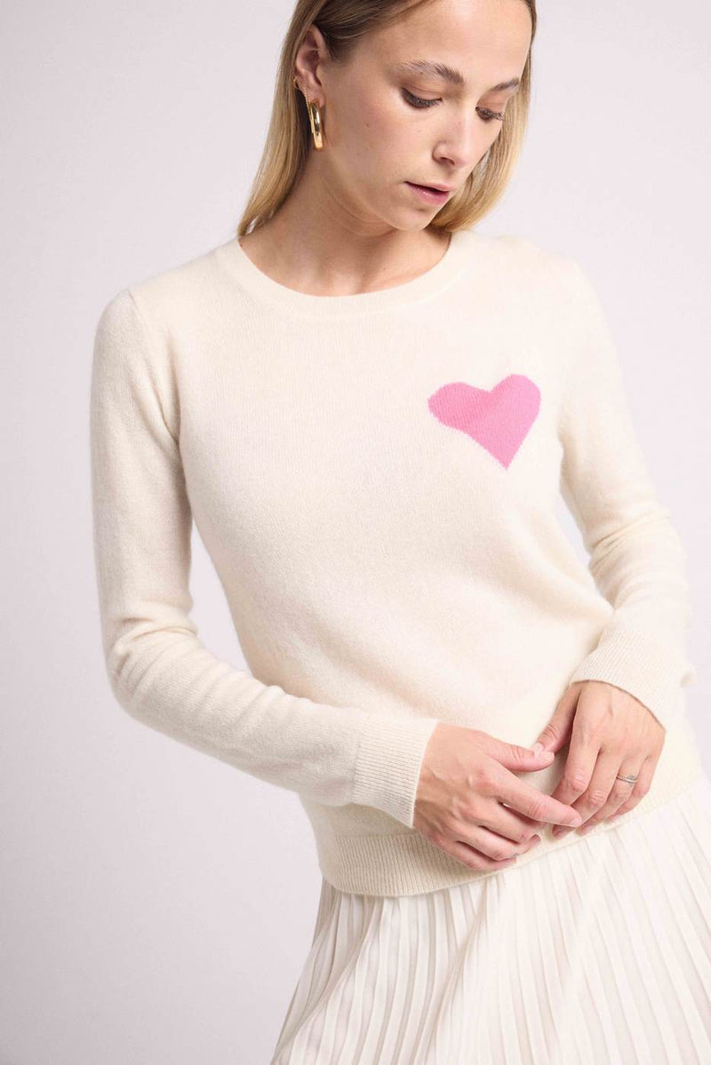 Pull Col Rond Love Heritage Zaphira - Blanc Rose Fluo