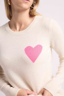 Pull Col Rond Love Heritage Zaphira - Blanc Rose Fluo