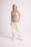 Pull Col Rond Love Heritage Zaphira - Beige Crème Blanc