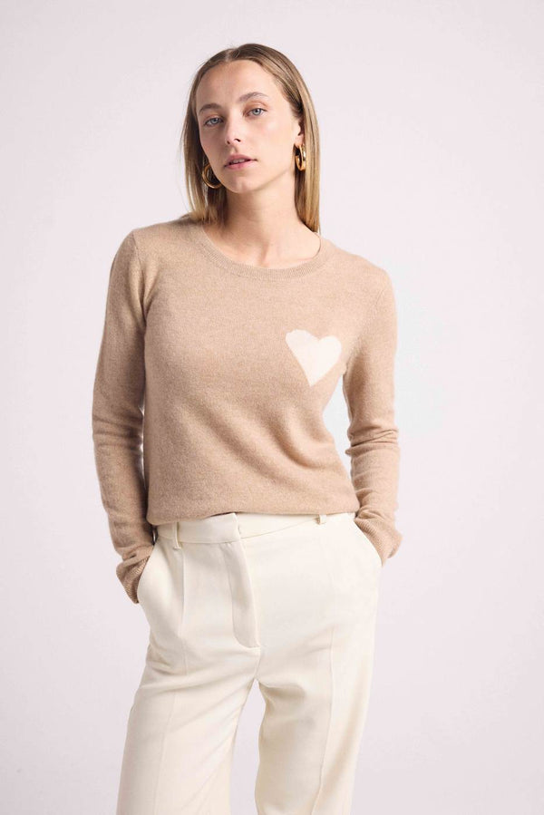Pull Col Rond Love Heritage Zaphira - Beige Crème Blanc - Femme