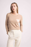 Pull Col Rond Love Heritage Zaphira - Beige Crème Blanc